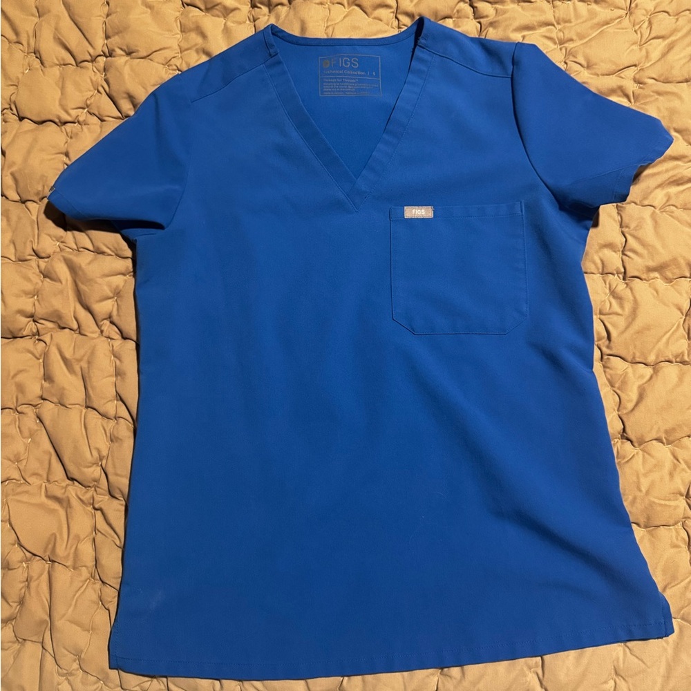 Figs Royal Blue V-Neck Scrub Top small